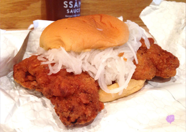Fuku Chicken sandwich, better with daikon. This was from downtown Fuku.