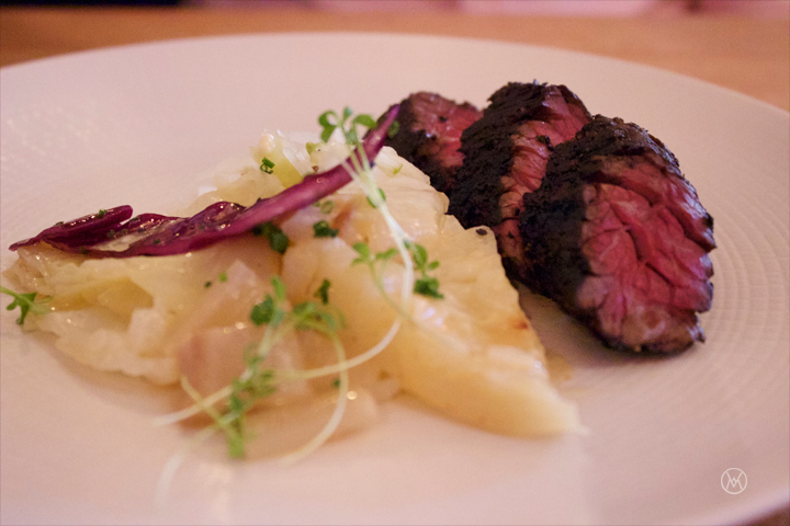 Grass fed hanger steak- apple, cabbage, beer