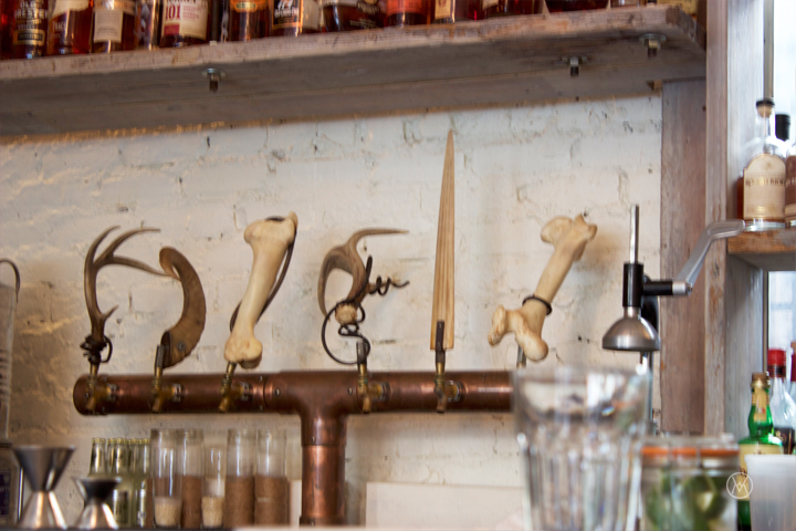 different horns double as tap handles at the bar