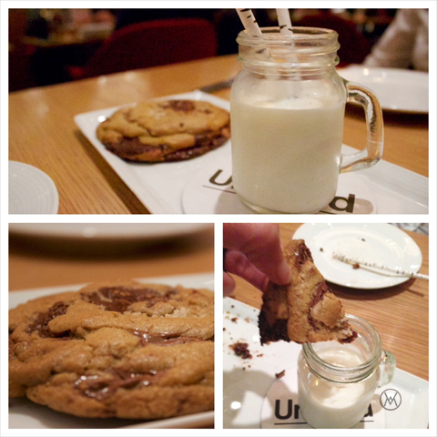 Triple chocolate chunk cookie with milk