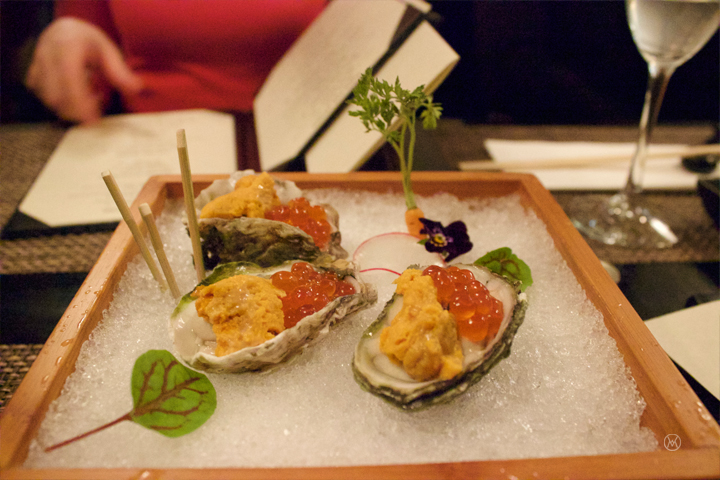 Kumamoto Oyster with Uni & Ikura 7.5/ea
