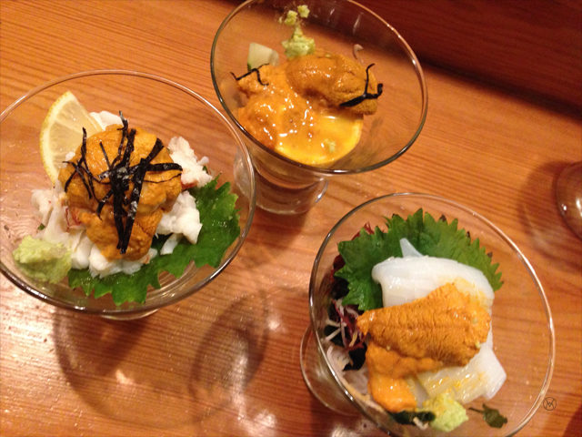 trio of uni appetizer