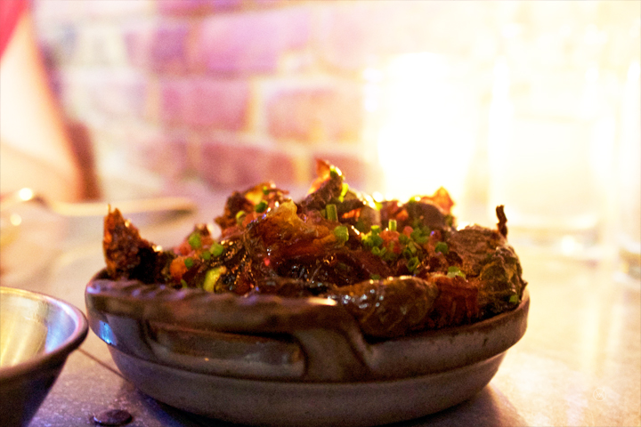 Brussels sprouts $11- bacon miso, toasted garlic, sea salt