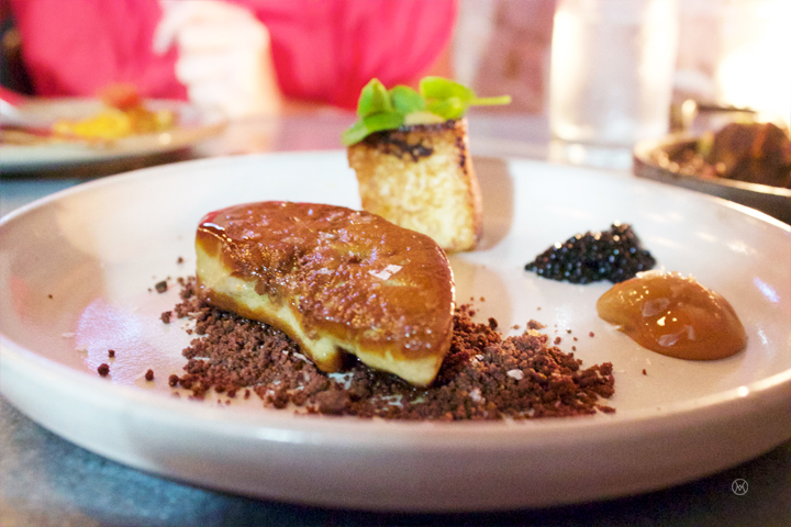 Foie gras $24- salted chocolate, caviar, burnt cream, apple ‘pain perdu’