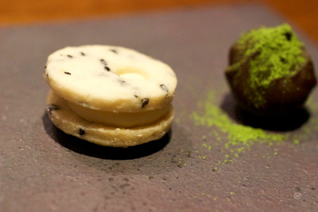 Roasted Black sesame white chocolate cookie & black chocolate truffle