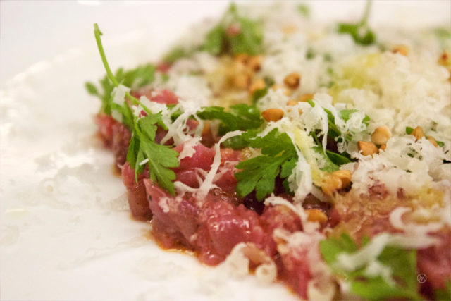 Beef tartare, smoked cheddar, Brazil nut