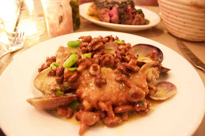 Sweet-bread with clams, buna-shimeji mushrooms 