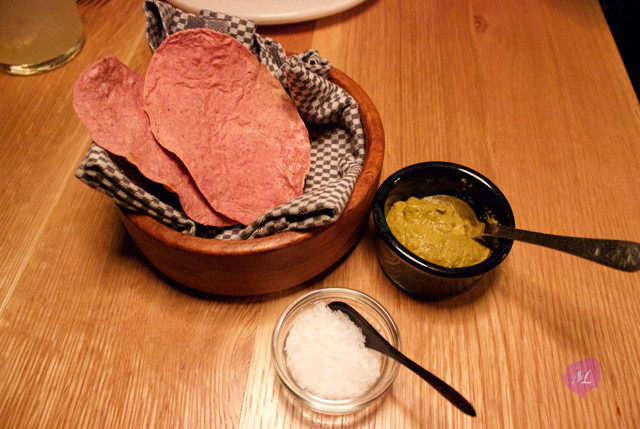 tortillas with chile, pumpkin seed butter dip