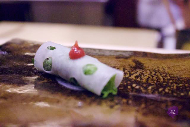 Shiso leaf roll and plum sauce roll in Lotus root